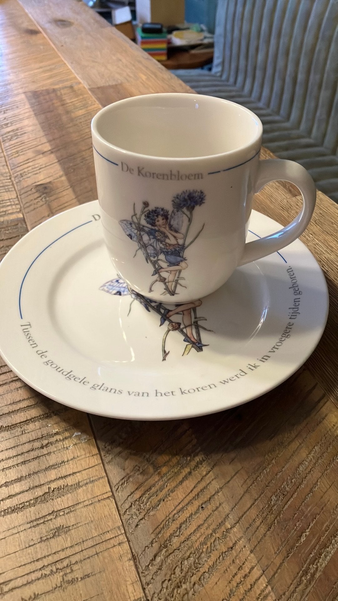 Mooie DE beker ontbijt bordje flower fairies korenbloem, Ophalen of Verzenden, Zo goed als nieuw, Overige stijlen, Bord(en)