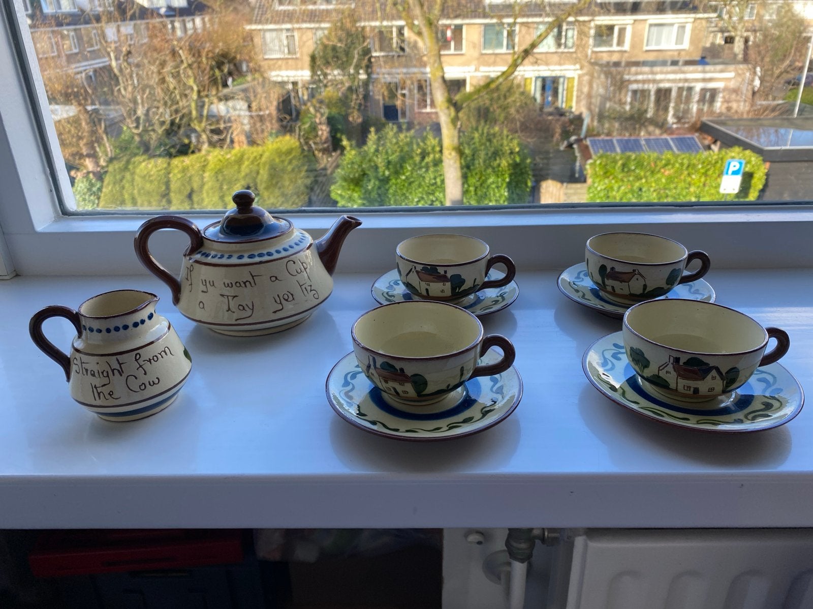 Vintage Torquay Engels servies - Theepot, melkkan, 3 kop en, Antiek en Kunst, Ophalen of Verzenden