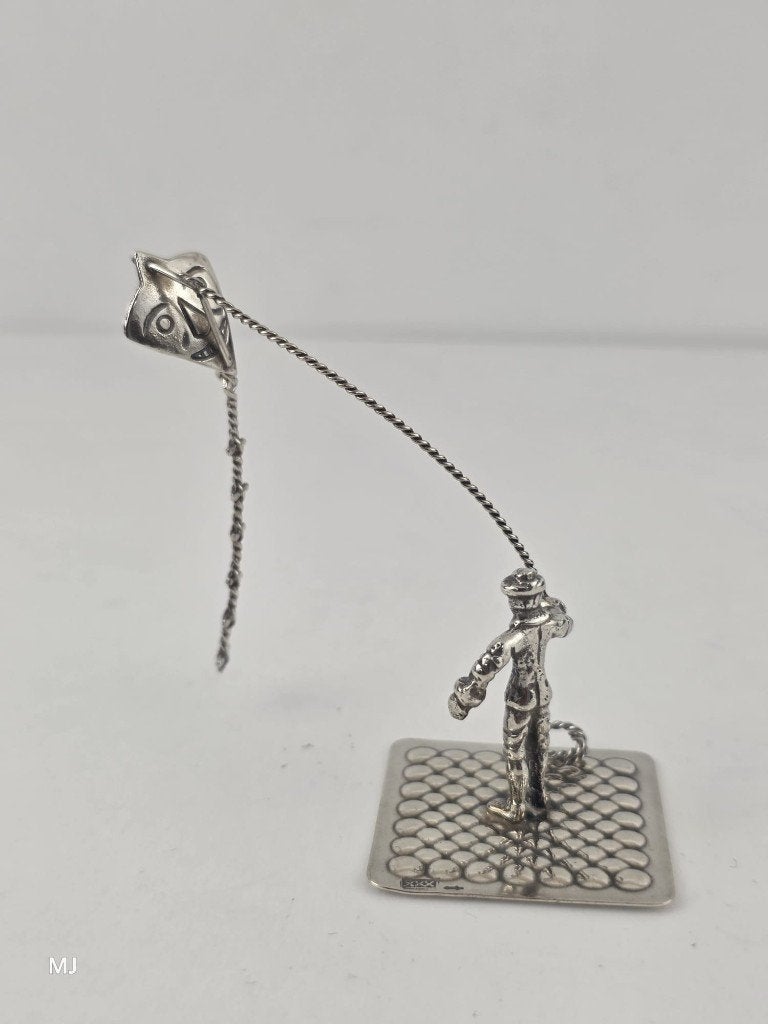 Zilveren miniatuur Man met Vlieger                      Z237, Antiek en Kunst, Ophalen of Verzenden, Zilver