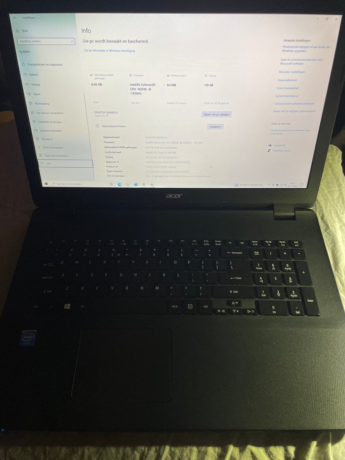 Acer Aspire E5-711 Laptop - Intel Celeron N2940, 4GB RAM, Computers en Software, Windows Laptops, Gebruikt, 15 inch, SSD, Minder dan 2 Ghz