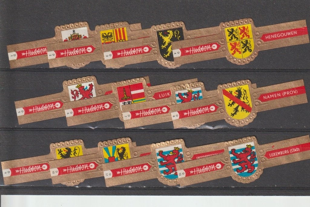 reeks 737  wapenschilden  1-12     sigarenbanden, Verzamelen, Rookartikelen, Aanstekers en Luciferdoosjes, Ophalen of Verzenden