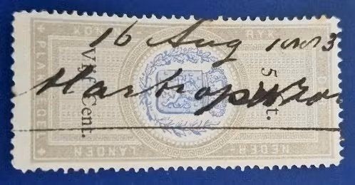 Nederland 1883 - Fiscale zegel - 5 cent, Postzegels en Munten, Ophalen of Verzenden, T/m 1940, Gestempeld