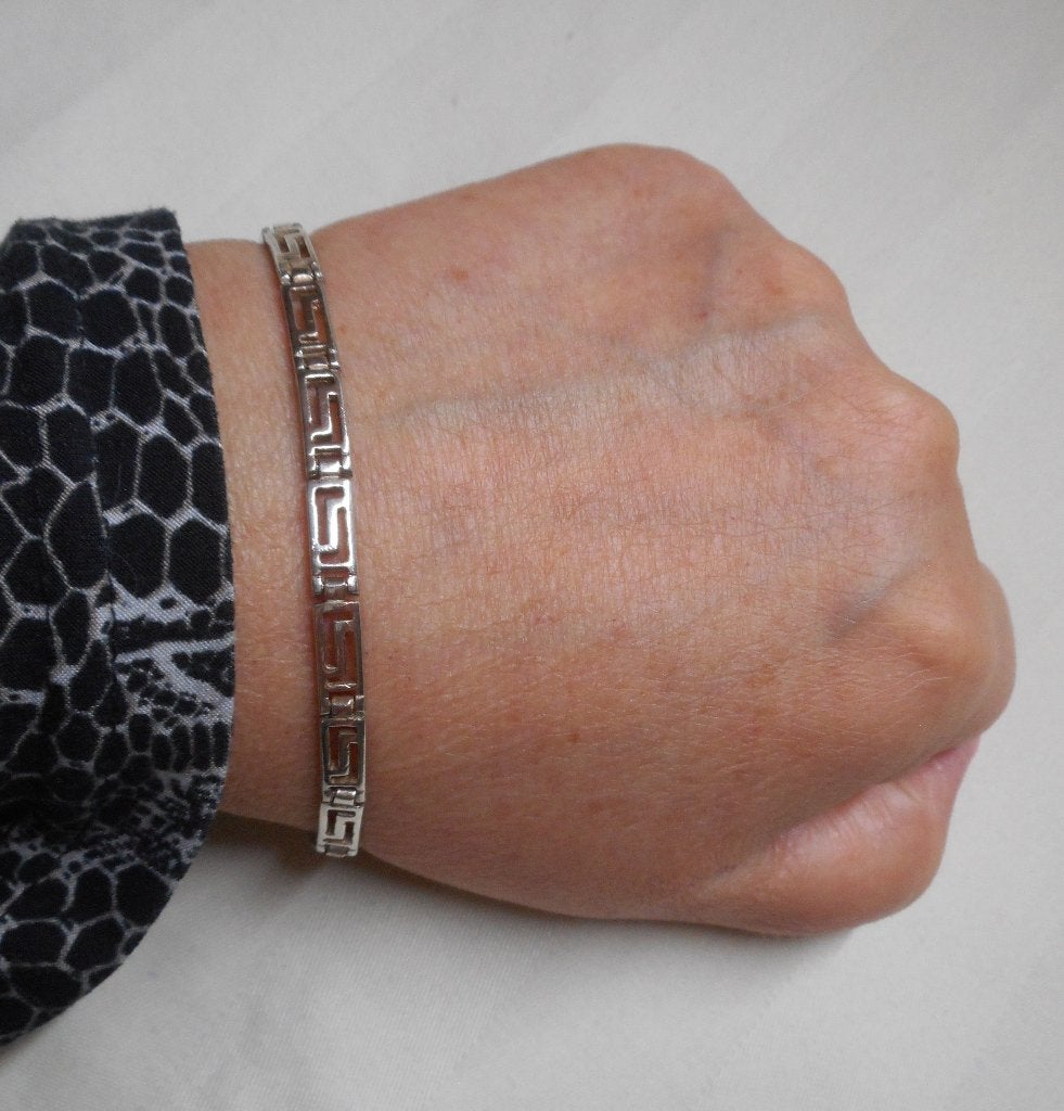 Zilveren vintage meander schakel armband nr.518, Verzenden, Zo goed als nieuw, Zilver, Zilver