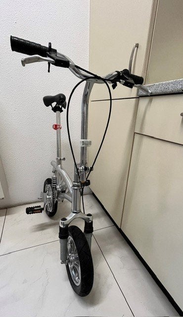 mini fiets zilverkleur met achtervering, Fully, 45 tot 49 cm, Zo goed als nieuw, Schijfrem
