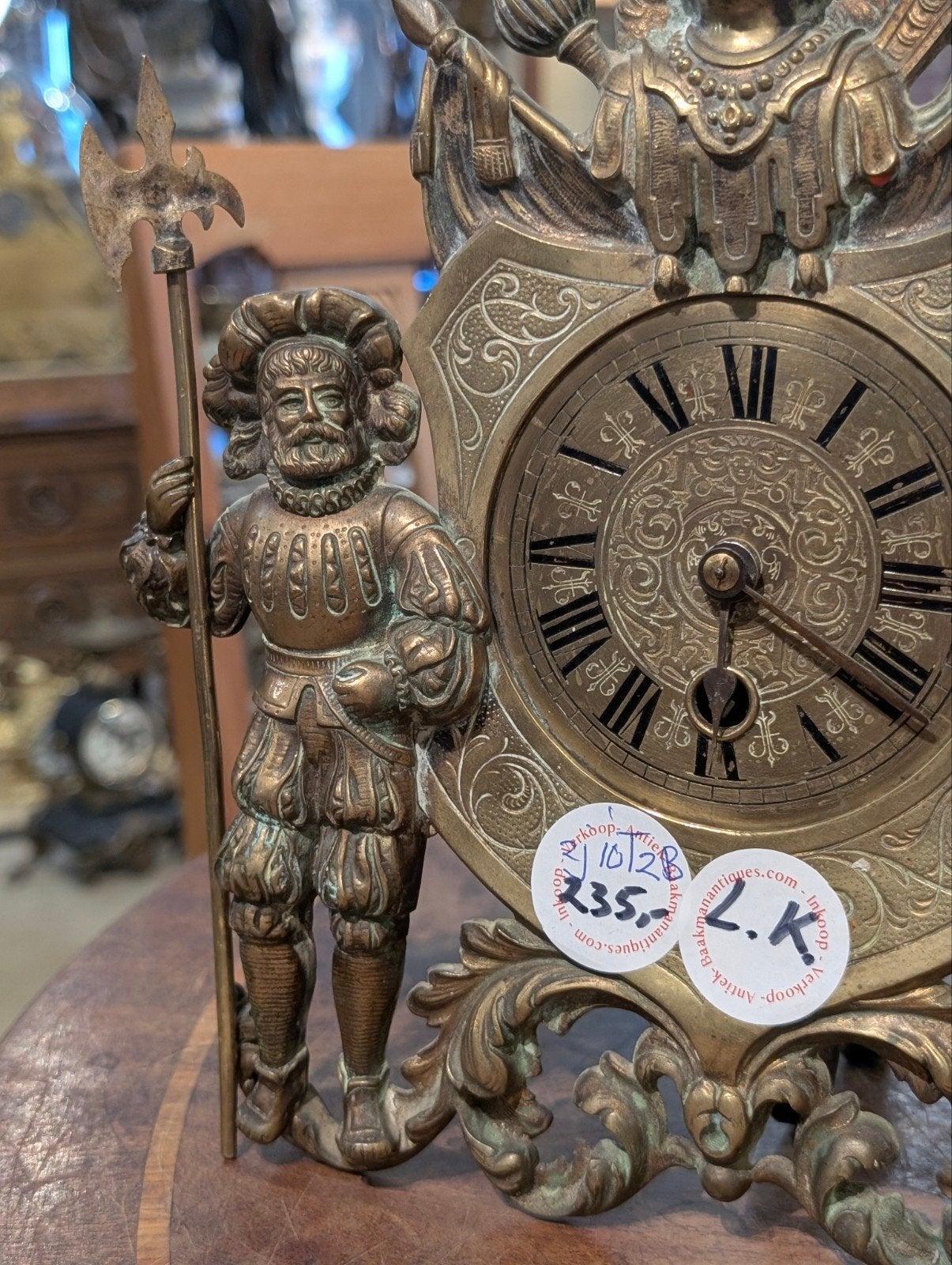 Antiek bronzen lenzkirch klokje. 27 cm hoog. €235., Antiek en Kunst, Antiek | Klokken, Ophalen