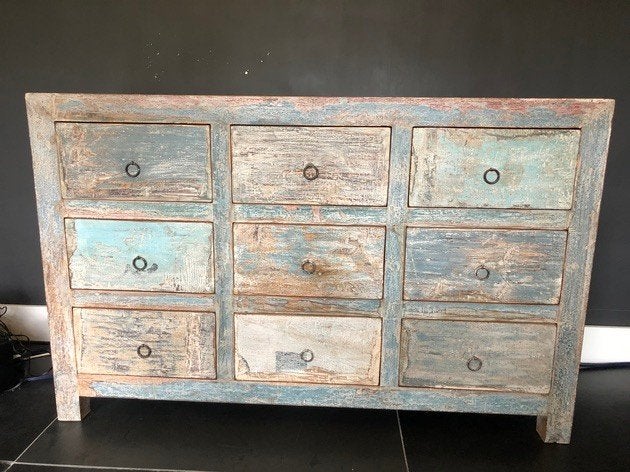 Ladekast - commode - 9 lades - vintage look, Ophalen, 100 tot 150 cm, 5 laden of meer, Zo goed als nieuw