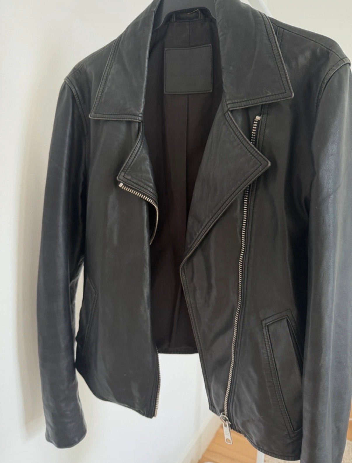 AllSaints Leren Bikerjack Zwart - Maat 40, Kleding | Dames, Ophalen, Zo goed als nieuw, Maat 38/40 (M), Zwart