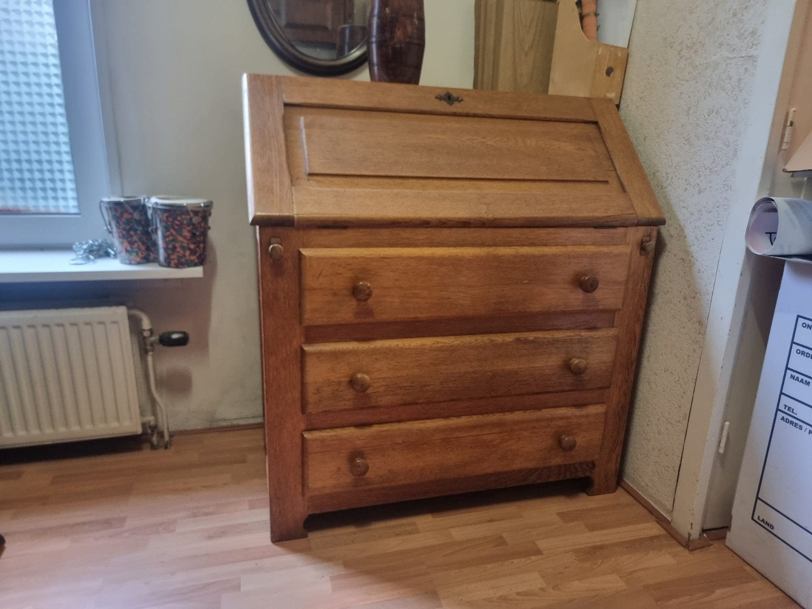 Antiek eikenhouten secretaire met lades, Ophalen of Verzenden