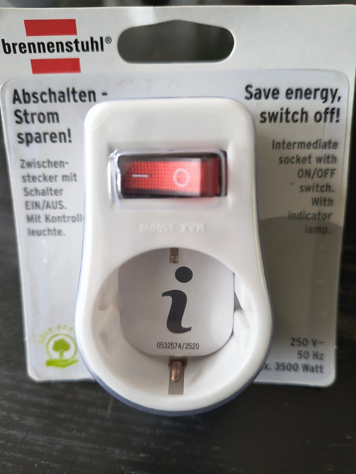 Brennenstuhl tussenstekker met schakelaar - Nieuw, Ophalen of Verzenden, Nieuw, Brennenstuhl, Stekkerdoos