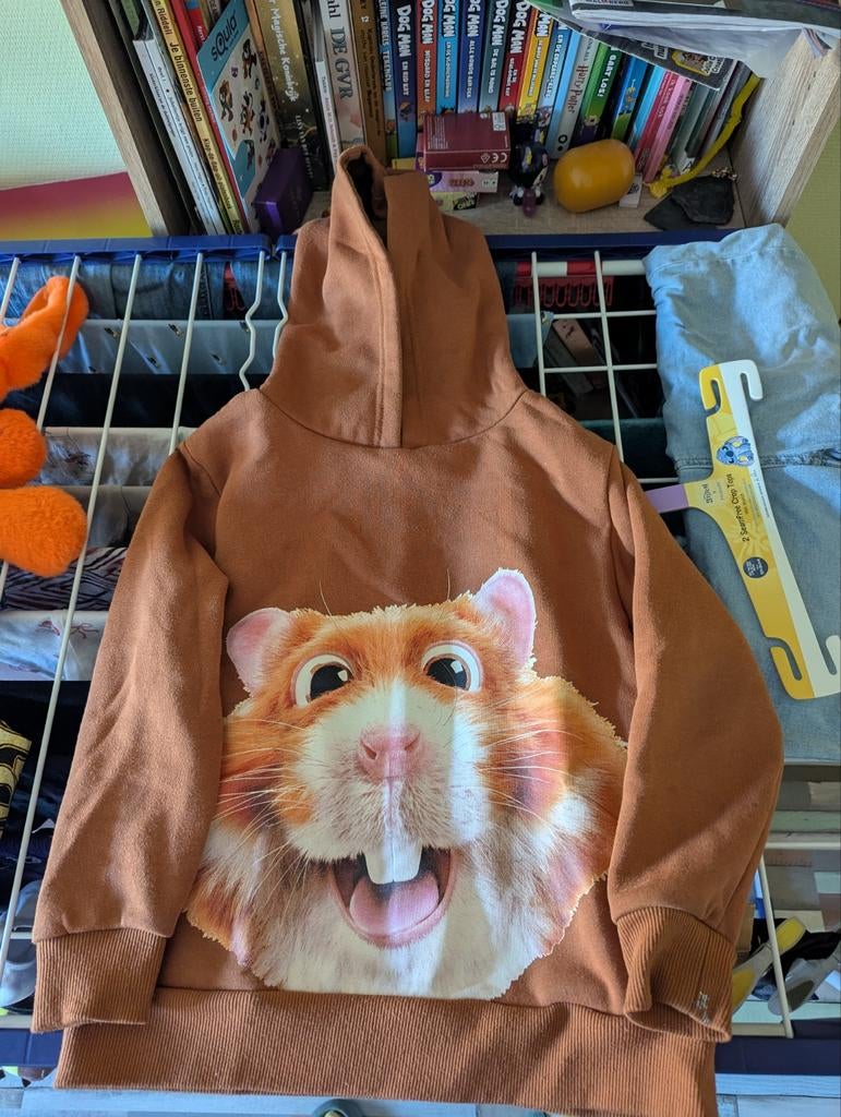 Leuke hoodie met hamsterprint - Maat 122/128, Kinderen en Baby's, Kinderkleding | Maat 122, Gebruikt, Jongen of Meisje, Trui of Vest