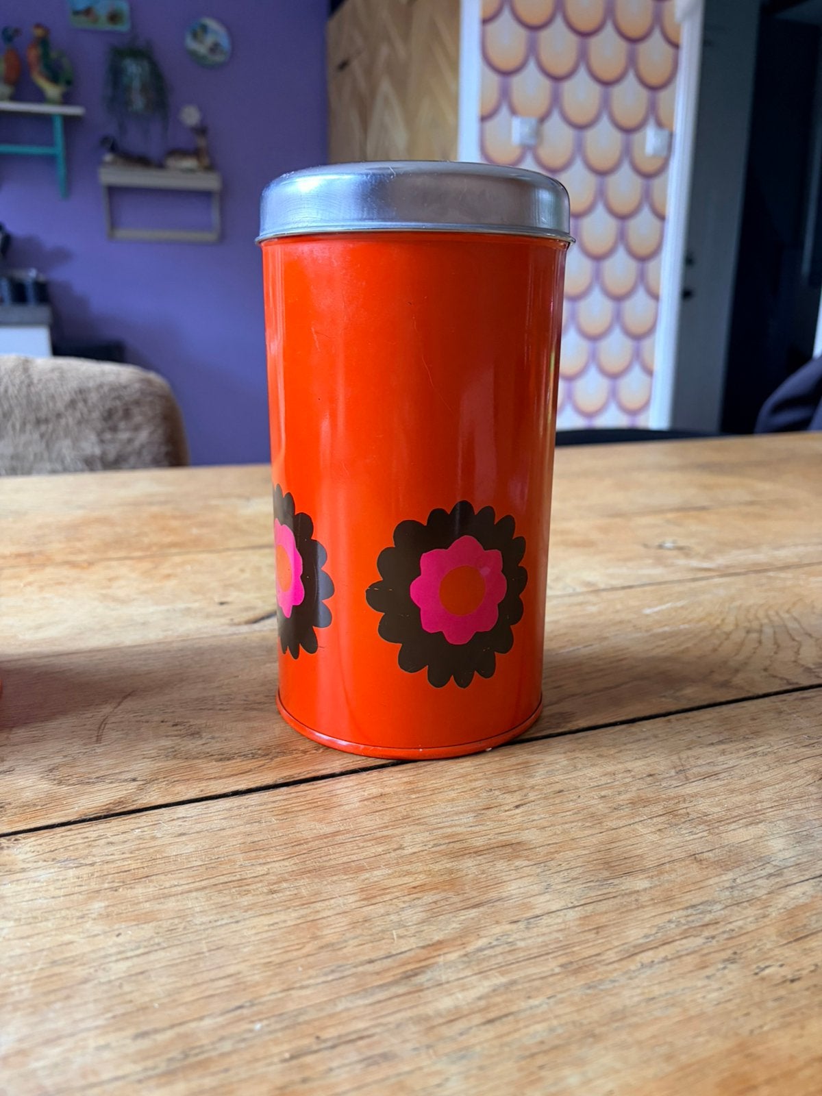 Retro Brabantia Voorraadbus Oranje met Bloemen, Ophalen of Verzenden