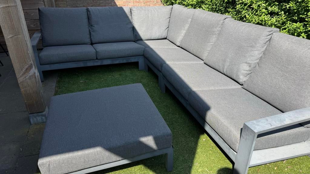 Loungeset met poef en los tussendeel, Ophalen, 5 zitplaatsen, Gebruikt, Aluminium