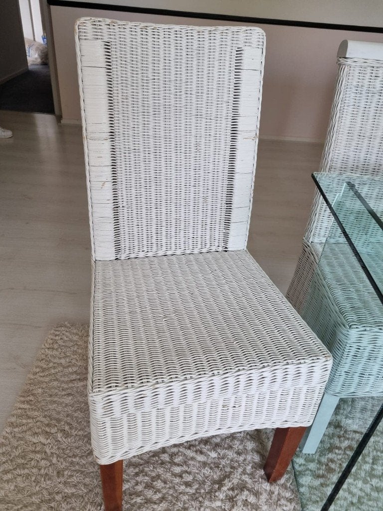 3 witte rieten stoelen, GRATIS ophalen, Ophalen, Gebruikt, Drie, Wit
