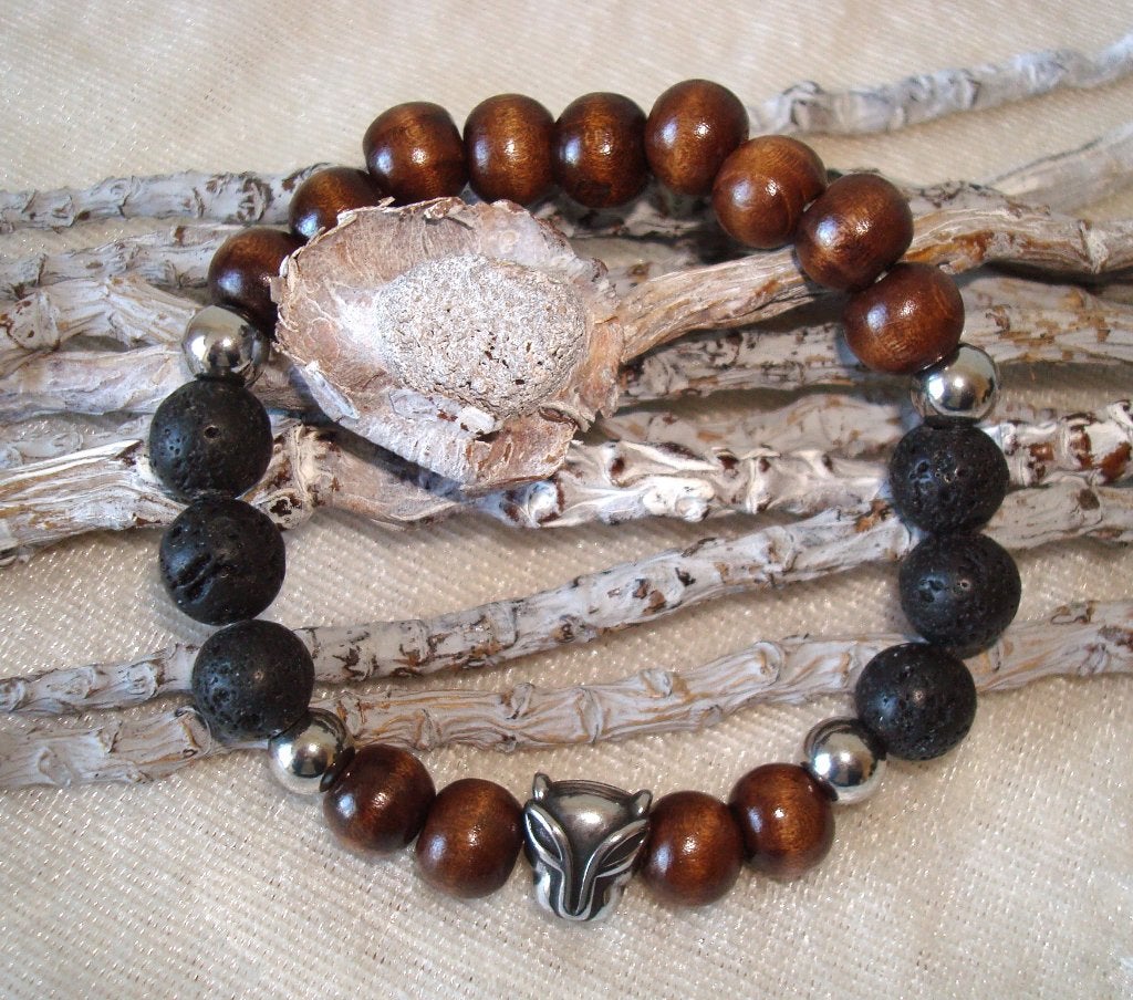 Armband Jaguar van lava, hout en RVS kralen, Info.adorabeads@gmail.com, Want 18 Hoogvliet, Adorabeads, Bruin