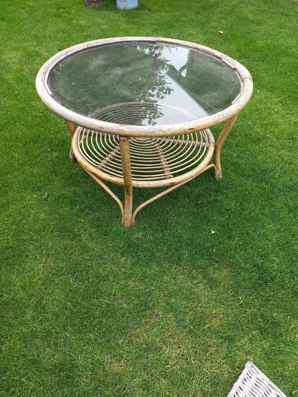Salontafel rotan bamboe riet rond, Ophalen, Gebruikt, 50 tot 75 cm, Rond