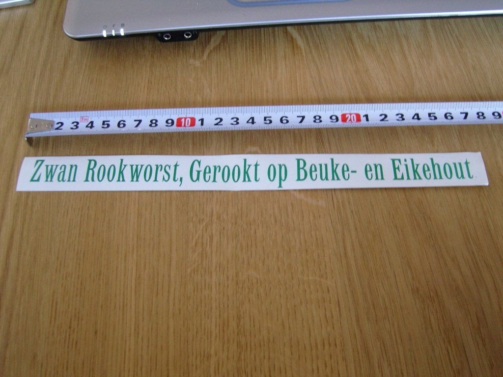 sticker zwan rookworst gerookt op beuke- en eikehout, Ophalen of Verzenden, Zo goed als nieuw