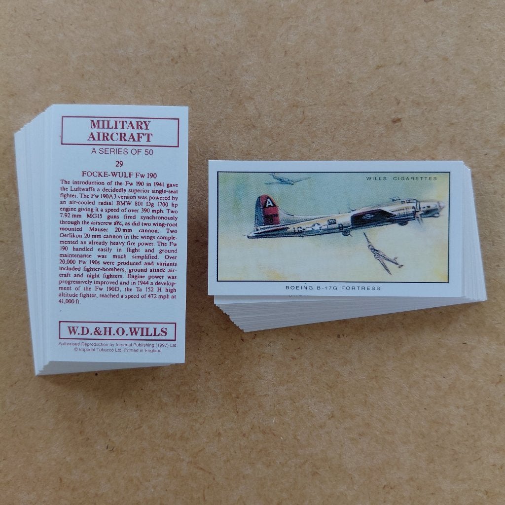 Military Aircraft complete set 50 cigarette cards REPRO, Verzamelen, Ophalen, Zo goed als nieuw, Overige typen