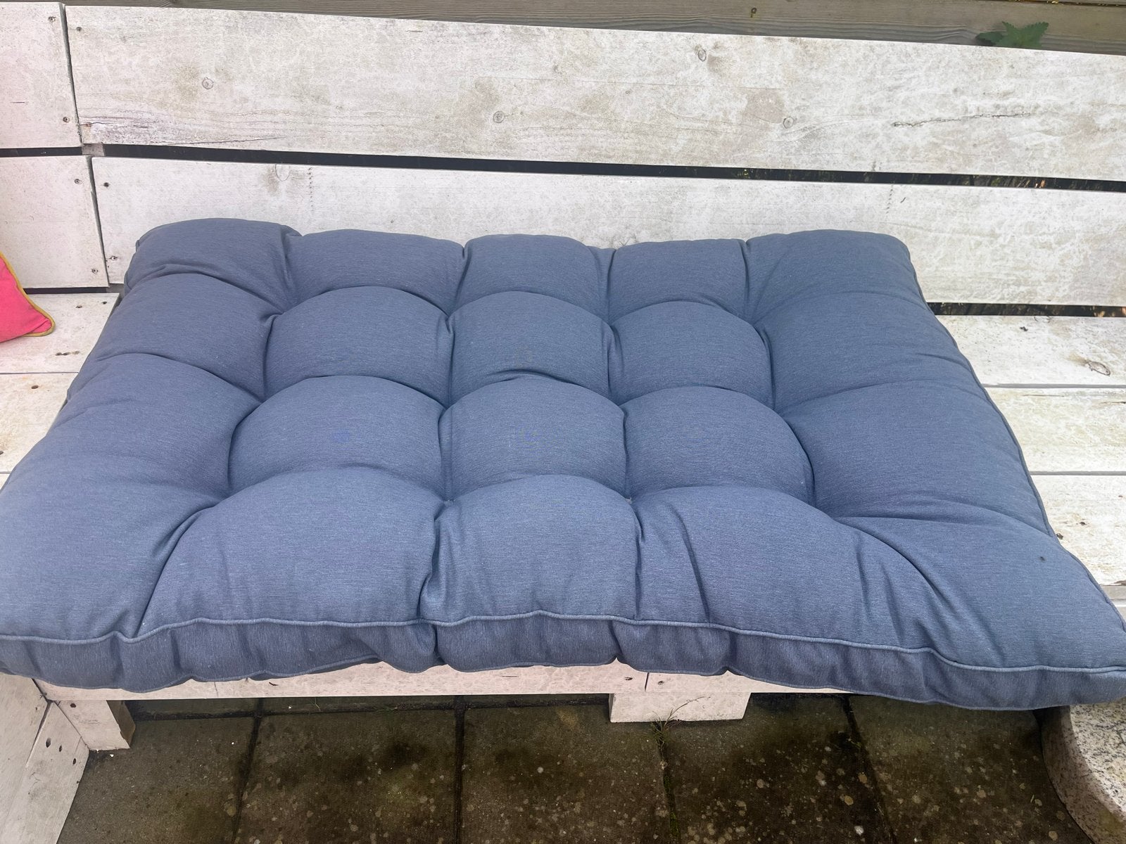 3 nette palletkussens blauw, Ophalen, Zo goed als nieuw, Overige materialen, 6 zitplaatsen
