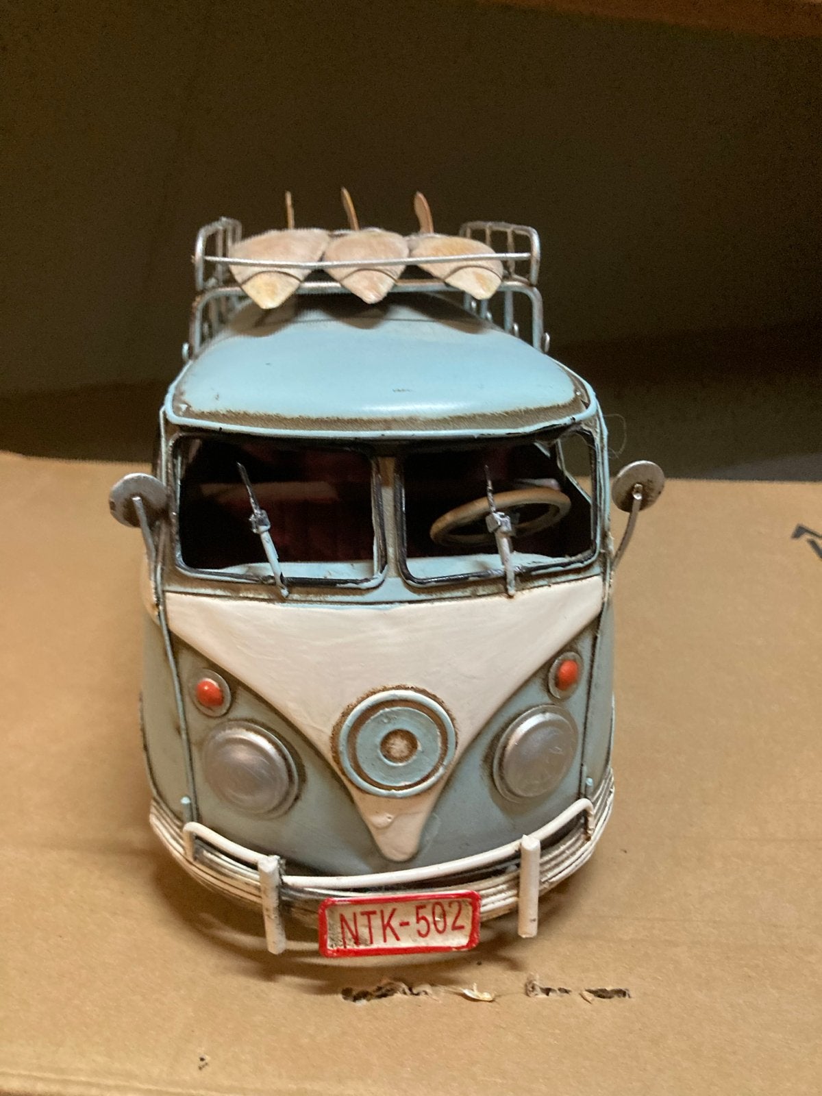 Vintage metalen VW Bus Model met Surfplanken - Decoratie, Ophalen of Verzenden, Zo goed als nieuw, Overige typen