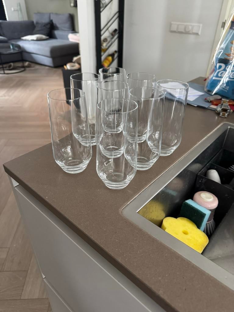 Set van 8 transparante drinkglazen, merk Bormioli Rocco, Verzamelen, Glas en Borrelglaasjes, Ophalen, Zo goed als nieuw