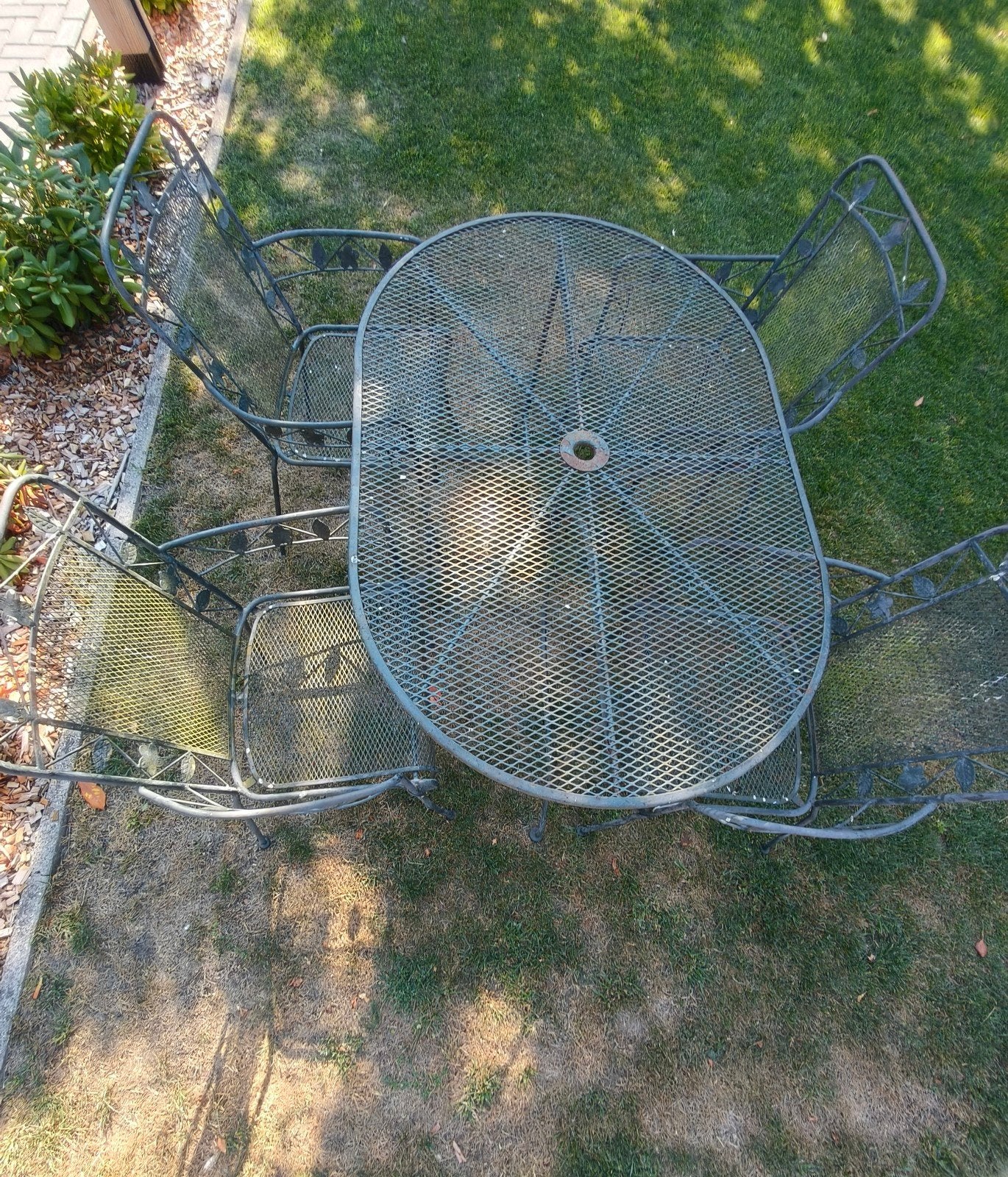 Metalen tuinset met 4 stoelen en ovale tafel, Tuin en Terras, Tuinsets en Loungesets, Ophalen, Gebruikt, Tuinset, Eettafel