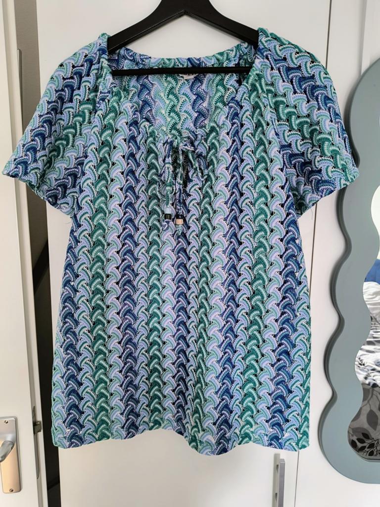 MS Mode Festival shirt maat L - Blauw/Groen patroon, Blauw, Maat 42/44 (L), Ophalen of Verzenden, Korte mouw