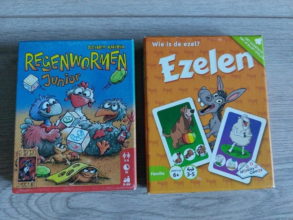 Spellen: Regenwormen Junior & Ezelen Kaartspel, Drie of vier spelers, Ophalen of Verzenden, Gebruikt