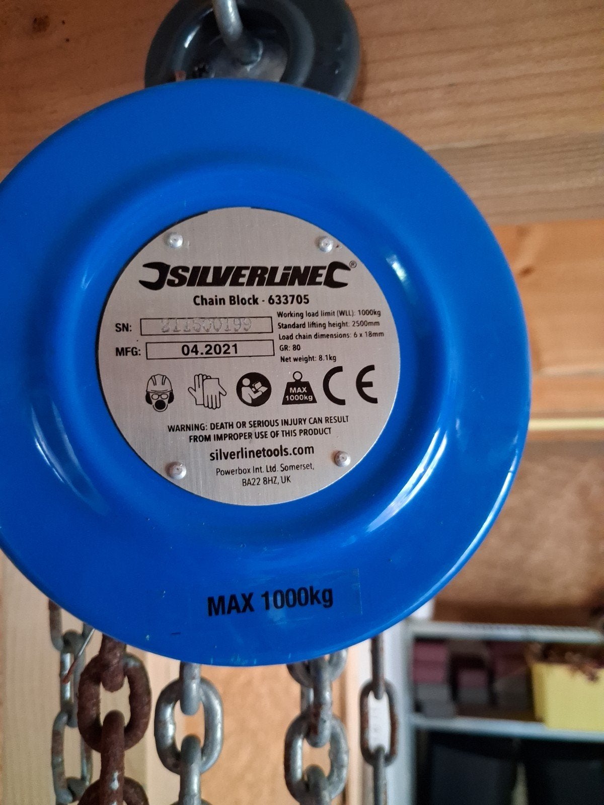 Silverline handkettingtakel 1 ton (1000 kg), Ophalen, Gebruikt, Handmatig