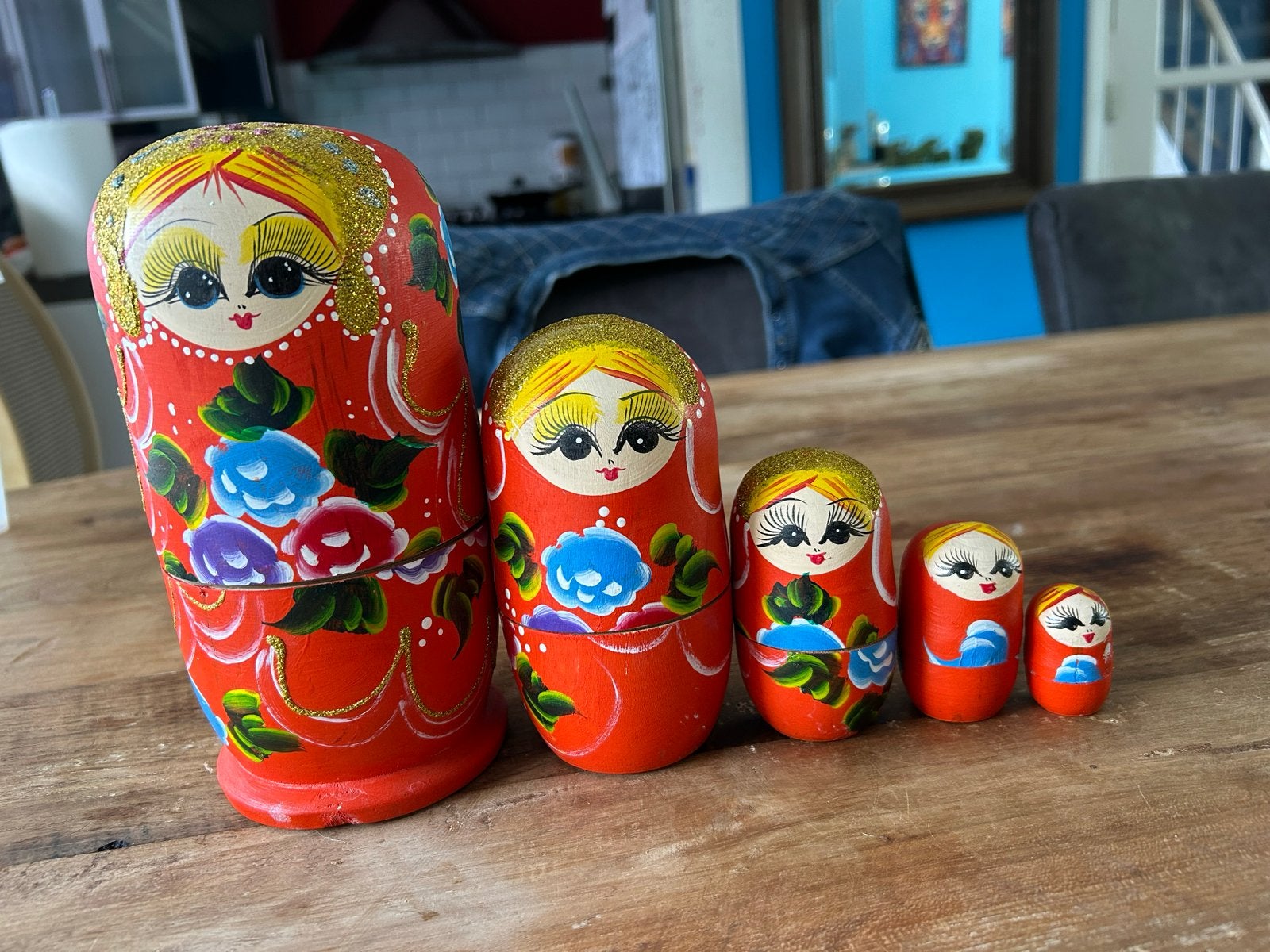 Set van 5 Matroesjka poppen - Handgeschilderd, Verzamelen, Ophalen, Gebruikt