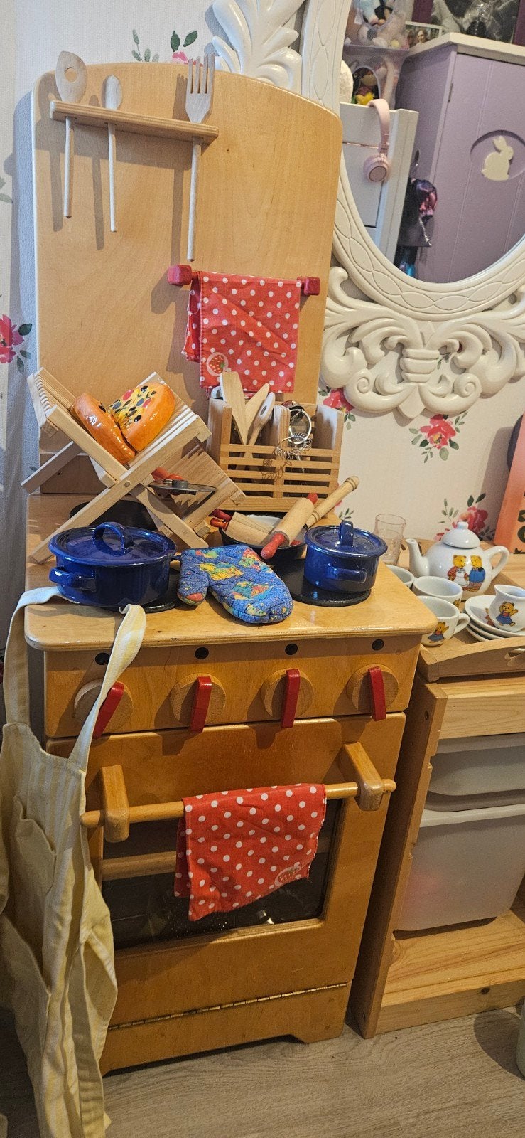 Houten speelkeuken met uitgebreide accessoires, Ophalen, Zo goed als nieuw, Hout, Speelkeuken