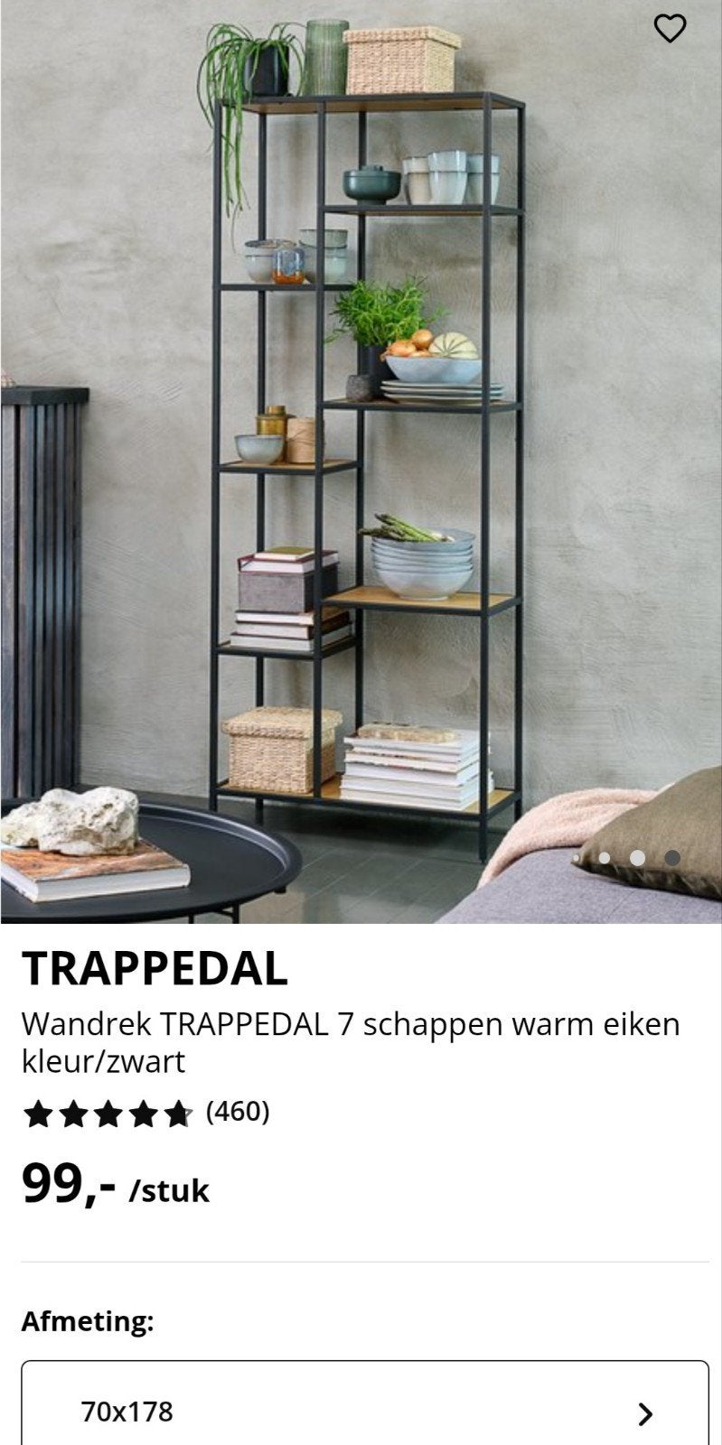 Wandrek warm eiken kastje Trappedal, Ophalen