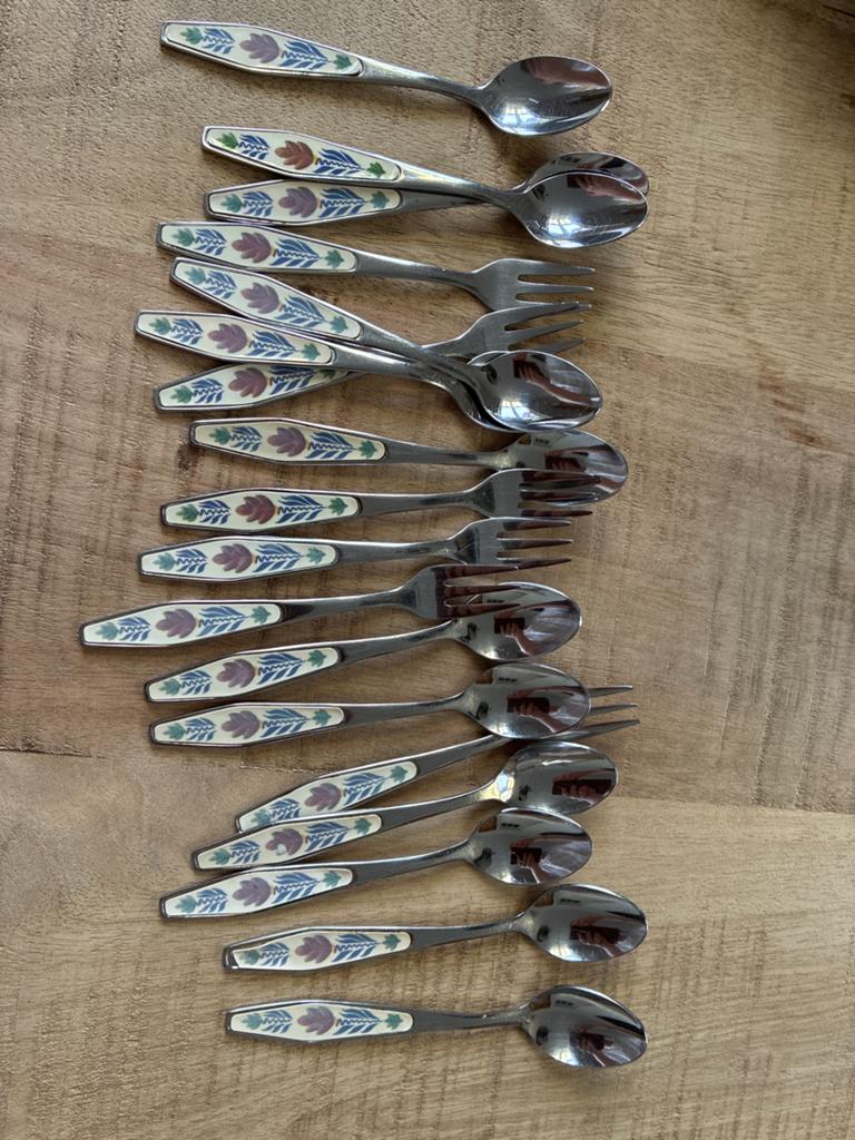 Boerenbont Bestekset: 6 Vorkjes en 12 Lepeltjes met Bloemen, Ophalen of Verzenden