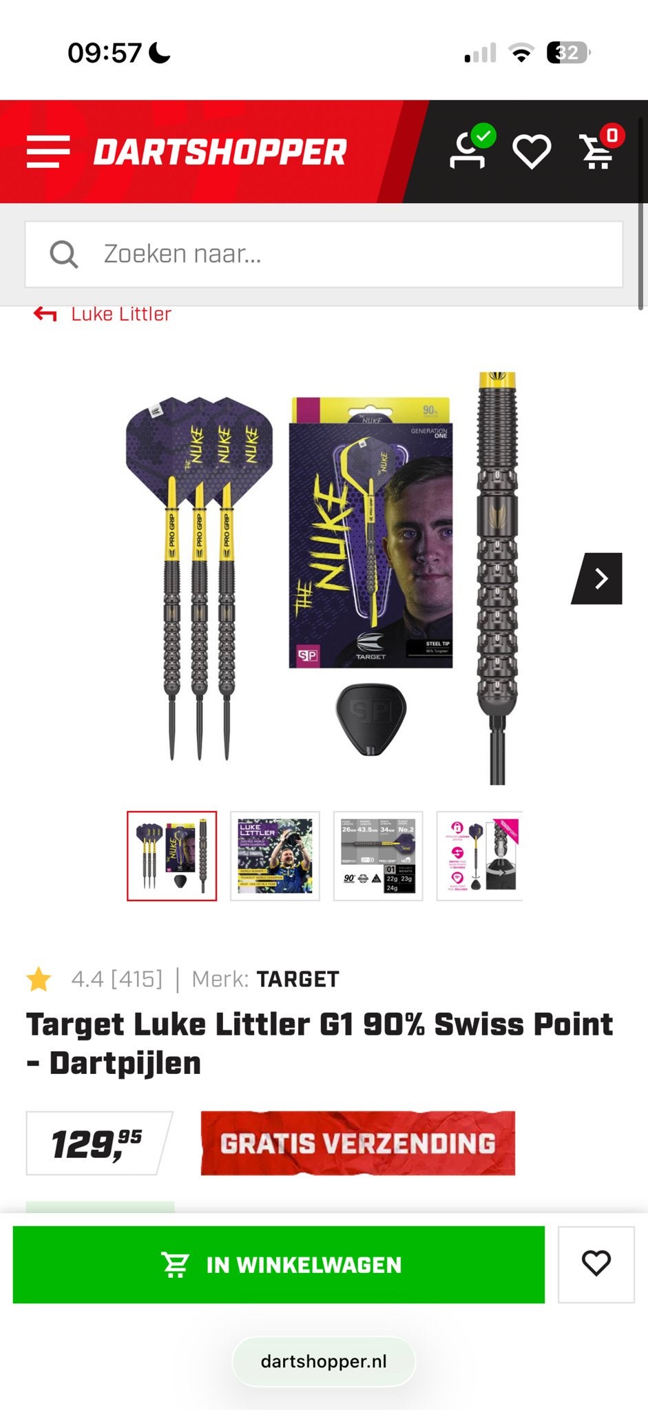 Target Luke Littler G1 90% Swiss Point Dartpijlen, Ophalen of Verzenden, Zo goed als nieuw, Pijlen
