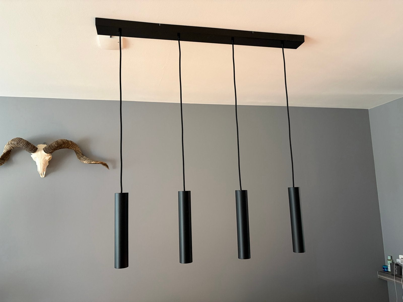 Zwarte dimbare hanglamp met 4 spots, Ophalen, Zo goed als nieuw, Metaal, Overige fittingen