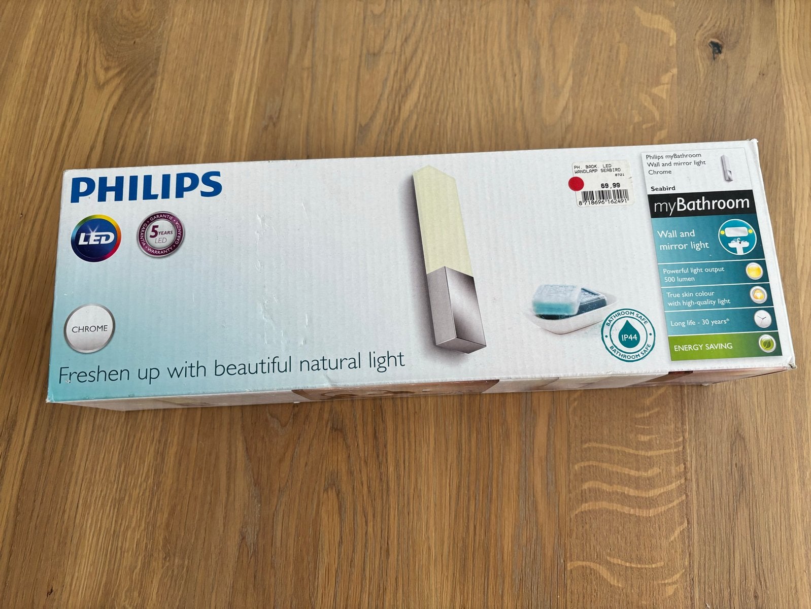 Philips myBathroom Seabird LED wand- en spiegelverlichting, Metaal, Waterbestendig, Philips, Nieuw