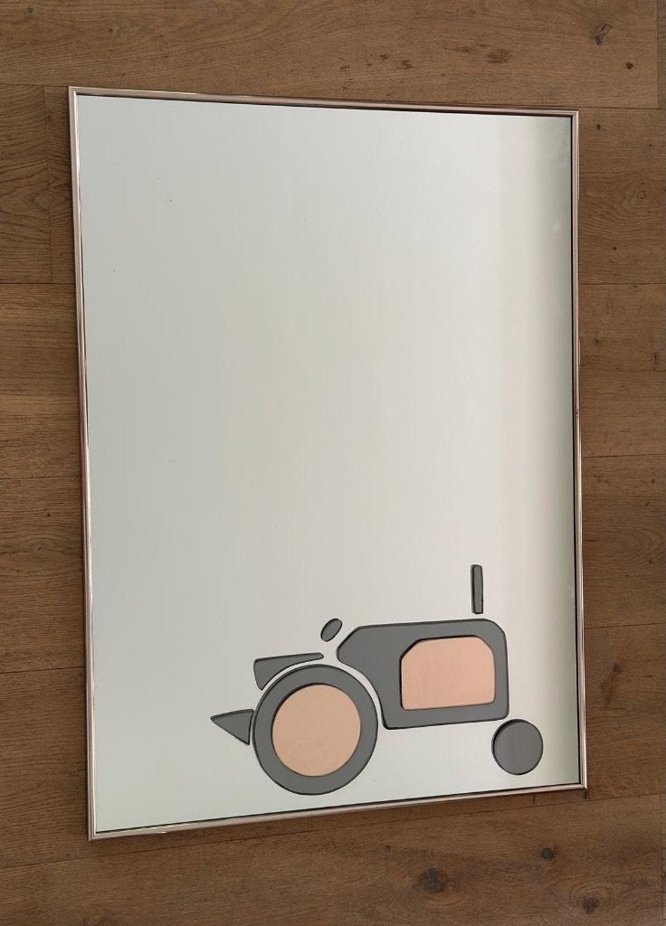 Bijzondere spiegel met tractor, Ophalen, Zo goed als nieuw, Minder dan 100 cm, Rechthoekig