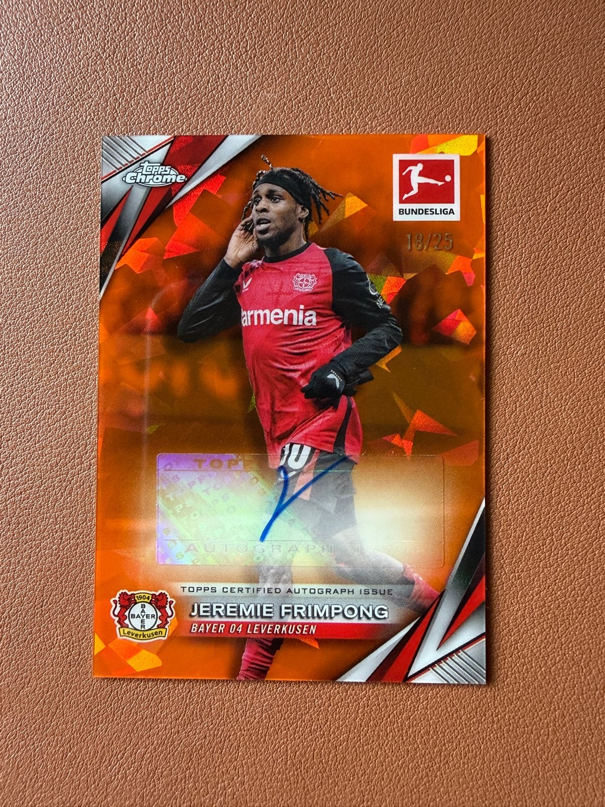 Jeremie Frimpong Topps Sapphire /25 Auto Liverpool, Ophalen of Verzenden, Zo goed als nieuw, Buitenlandse clubs, Spelerskaart