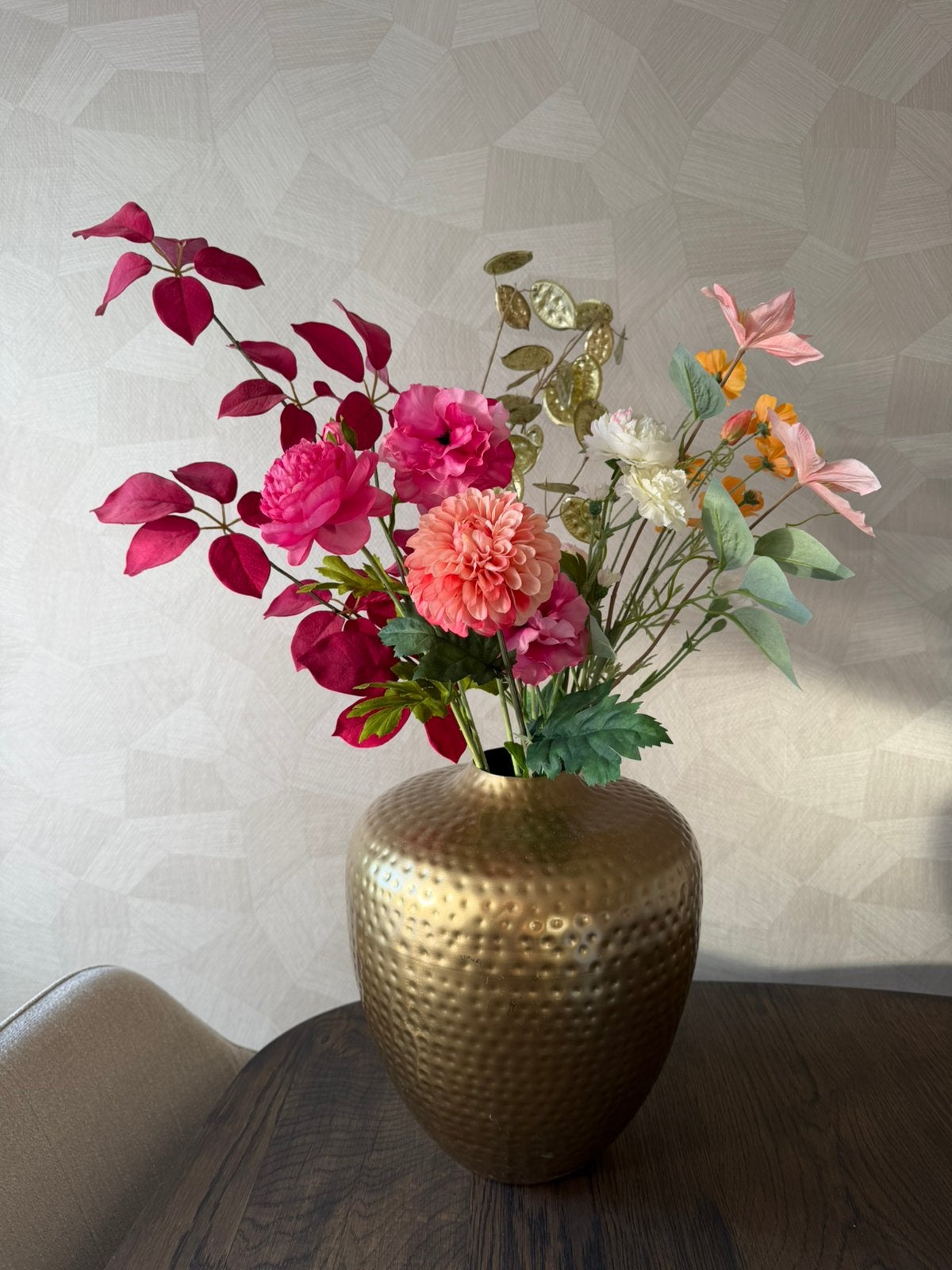 Droombloemen/boeket met vaas, bloempot goud van de kwantum, Ophalen of Verzenden, Zo goed als nieuw