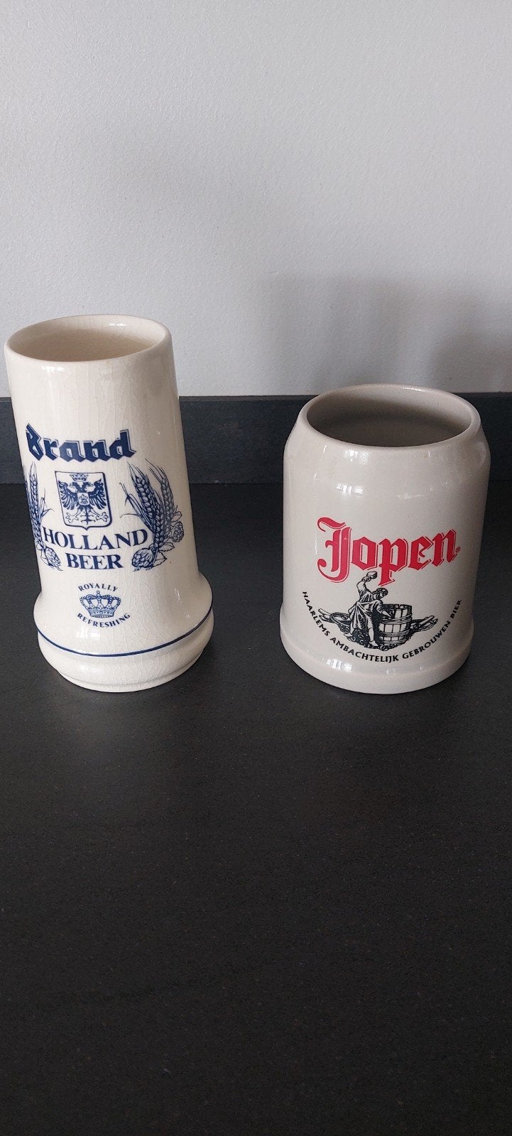 Oude bierpul Brand Holland Beer en bierpul Jopen, Verzamelen, Ophalen of Verzenden, Zo goed als nieuw, Pul(len), Brand