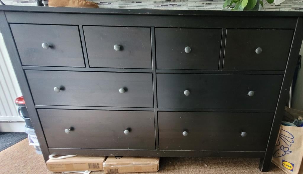 IKEA hHemnes  ladekast 160 cm breed, zwart /bruin, Huis en Inrichting, Kasten | Dressoirs, Ophalen, Gebruikt, 150 tot 200 cm, Met lade(s)
