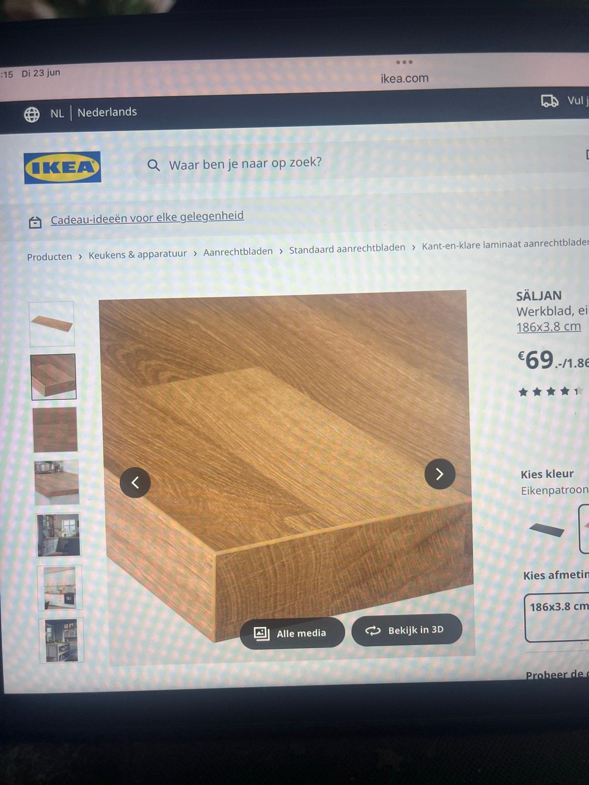 IKEA SÄLJAN Werkblad  186x63.5x3.8 cm nog nieuw in doos, Ophalen, Overige typen, Hout, IKEA