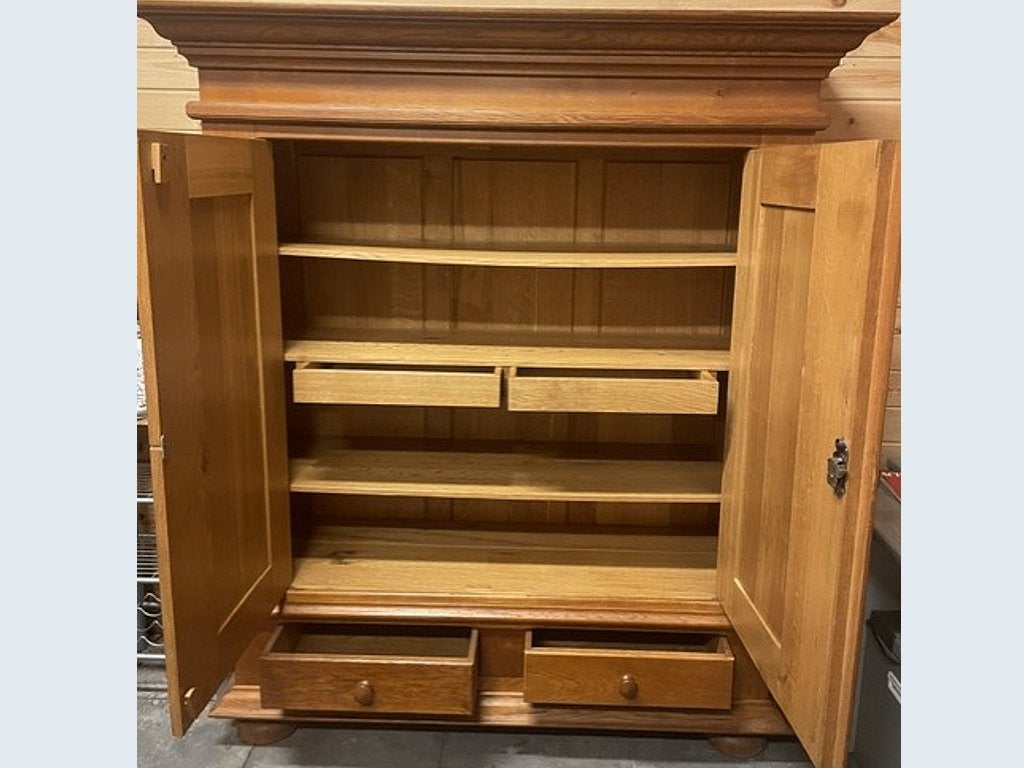 Eiken houten vintage kast met lades en legplanken, Ophalen, Gebruikt, 100 tot 150 cm, Eikenhout