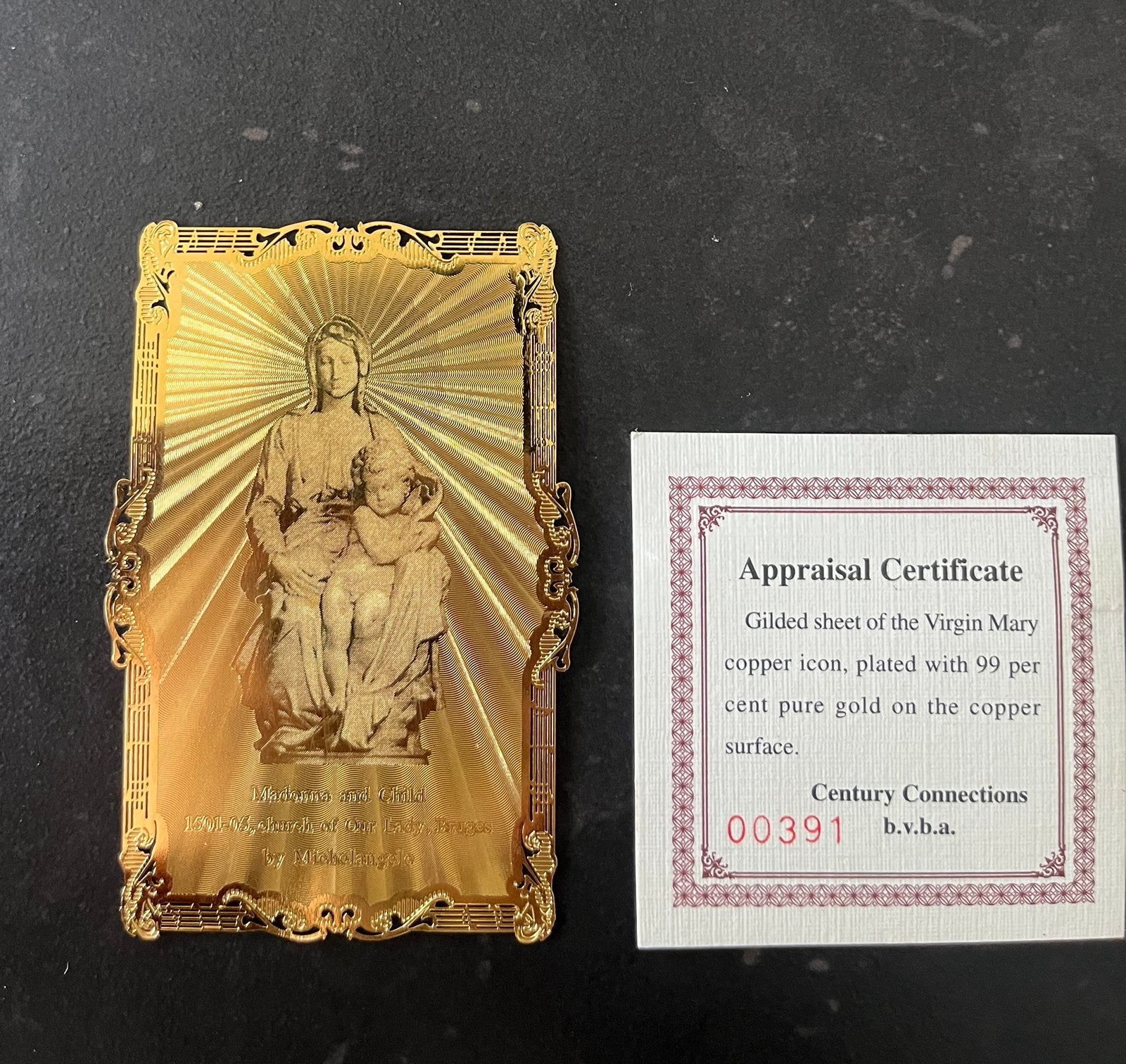 Gouden bidprentje ‘Madonna and child’, Ophalen