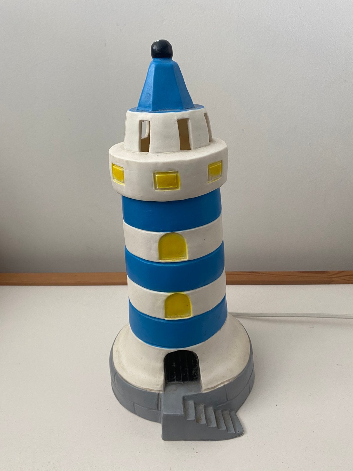 Decoratieve vuurtoren lamp - blauw/wit gestreept, Huis en Inrichting, Lampen | Overige, Ophalen, Gebruikt