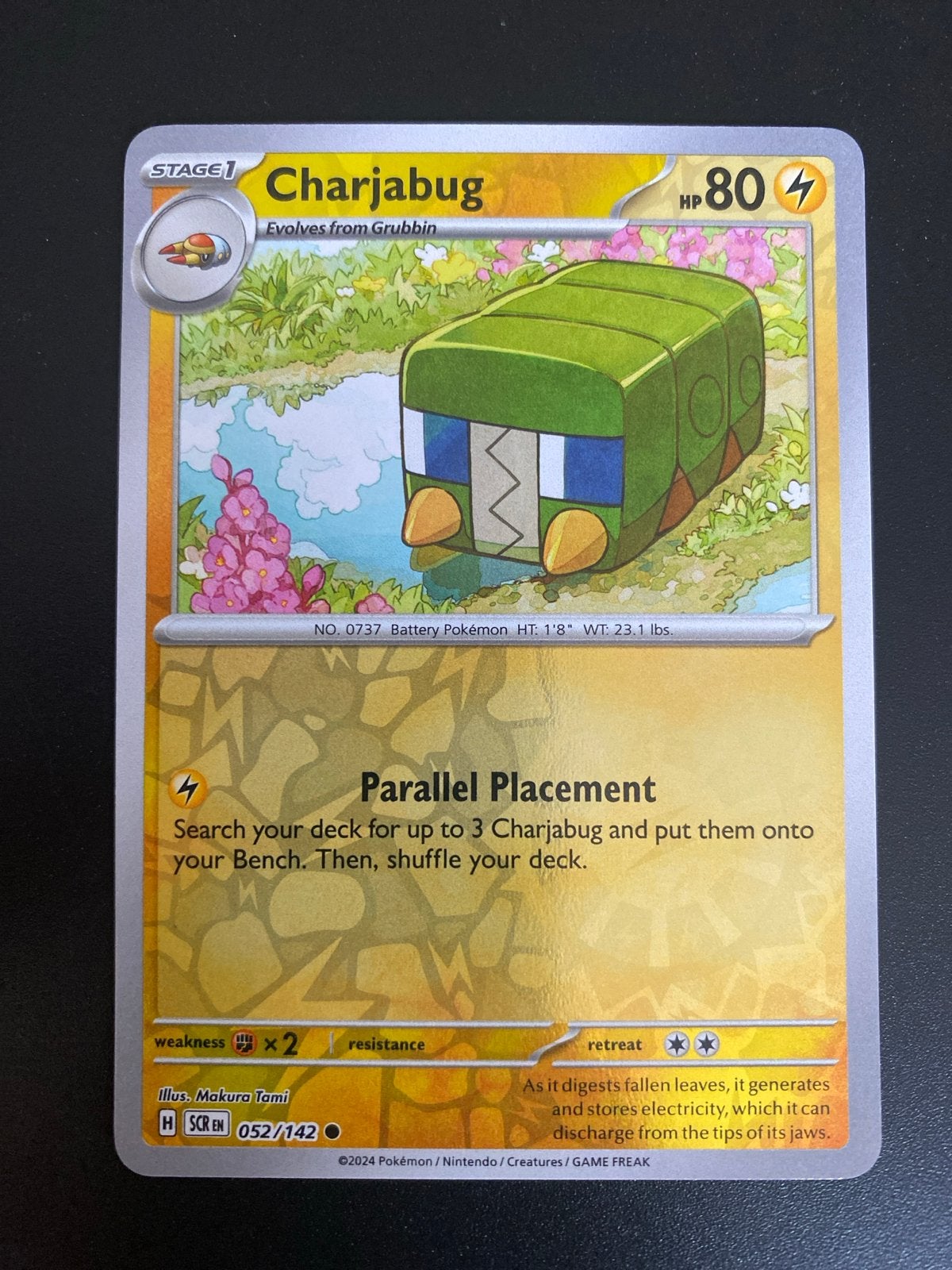 Charjabug 052/142 Reverse Holo Pokémon Stellar Crown, Ophalen of Verzenden, Nieuw, Losse kaart, Foil