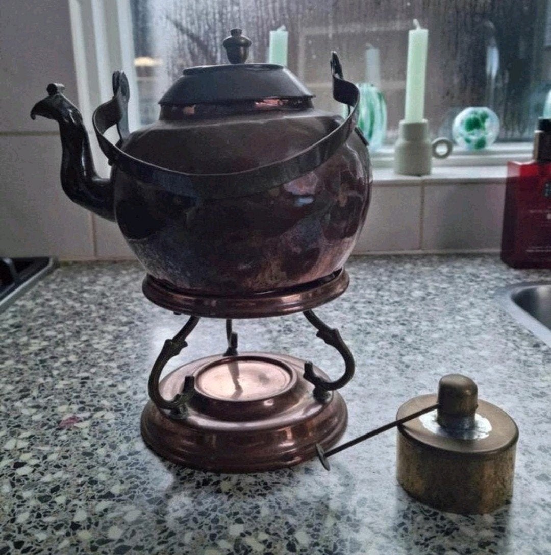 Antiek rood koperen ketel op onderstel - keteltje en meer!, Antiek en Kunst, Ophalen of Verzenden