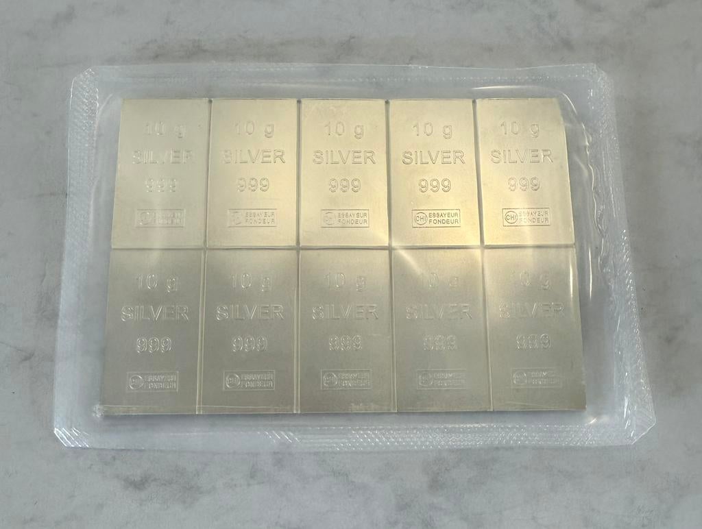 10x 10 gram Zilver ESG Valcambi 999 zilver, Postzegels en Munten, Edelmetalen en Baren, Ophalen of Verzenden, Zilver