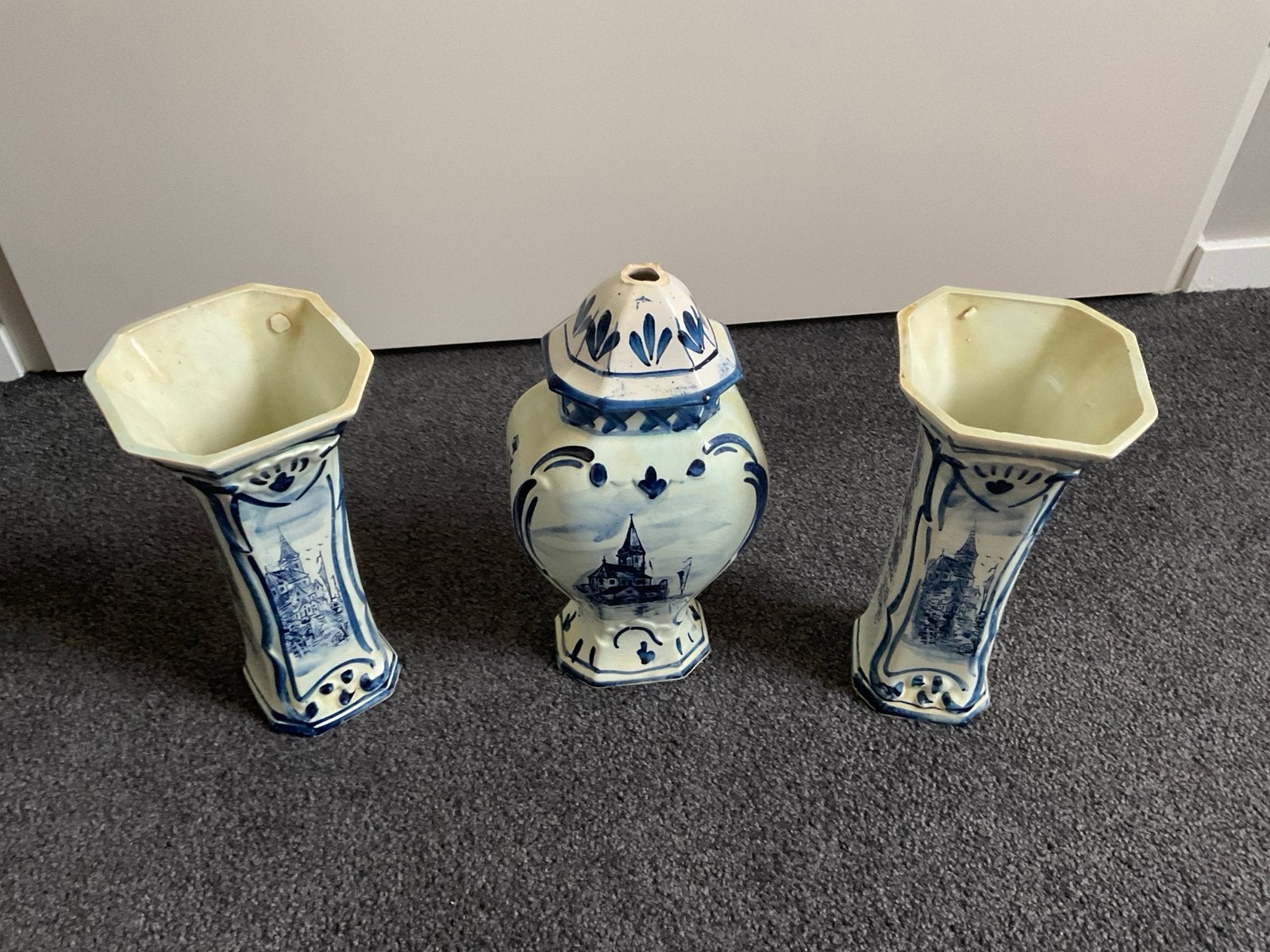 Prachtig Delfts Blauw vazen en pot set, Ophalen of Verzenden