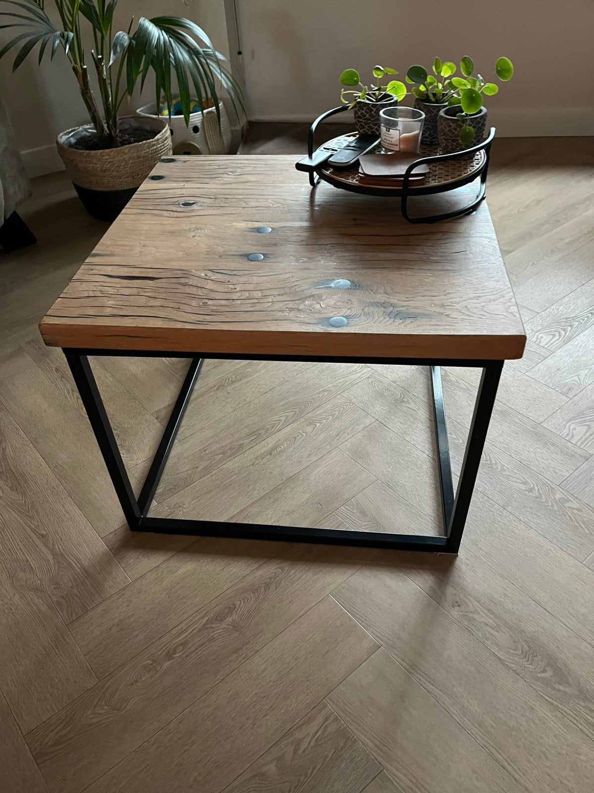 Eiken salontafel handgemaakt wagondelen, Ophalen, 50 tot 100 cm, Eikenhout, 50 tot 100 cm