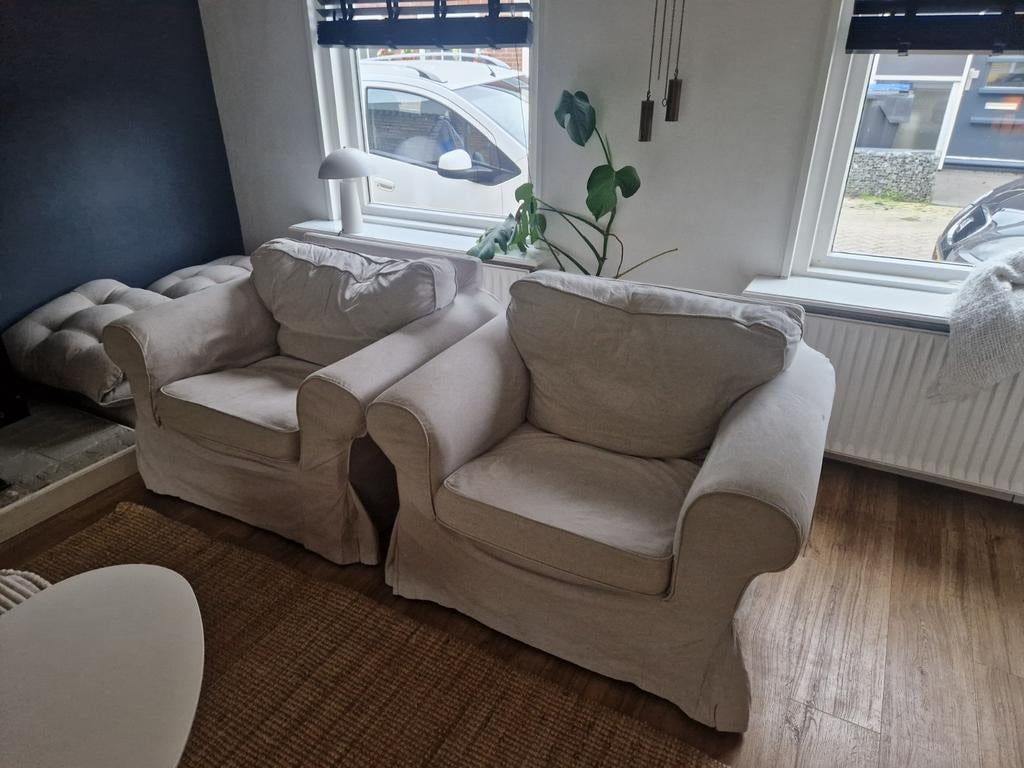 Gratis 2x Ikea Ektorp fauteuils zandkleur - gratis ophalen, Huis en Inrichting, Fauteuils, Ophalen, Gebruikt, 75 tot 100 cm